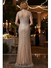  Sirena Tromba Strascico a Terra Abito da Ballo Vestito da Festa Abito Formale Abito da Sera Elegante Festa Scintillante Manica Corta Collo Alto Balli di fine anno Matrimonio con Pizzo Paillettes
