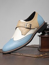 cheap Monk Shoes-Men's Beige and Blue Faux Leather Loafers – Trendy Design for Stylish Weddings and Special Occasions