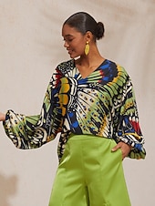 halpa paitoja, toppeja ja puseroja-viidakkoperhonen silkkinen satiinitoppi