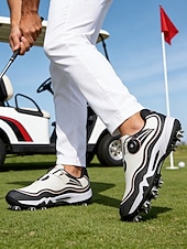 cheap Men's Golf Shoes-Men's Red and White Golf Shoes with Shock Absorption, Comfortable Footwear for Golf &amp; Active Lifestyles