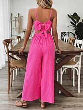 economico tuta da vacanza-Per donna Normale Tuta Attivo Tinta unica Senza Maniche Gamba larga Scollo a V Fiocco Senza schiena Quotidiano Vacanza Vestibilità regolare Fucsia Estate
