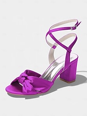 economico Damigella d&amp;#39;onore-sandali da donna con tacco a blocco in raso fucsia, scarpe eleganti con cinturino alla caviglia e fiocco per damigelle d'onore per matrimoni all'aperto in giardino