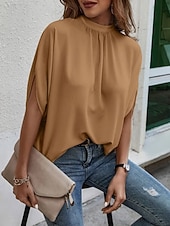economico Bluse Semplici-Per donna Blusa Top in chiffon Semplice Elegante Classico Moderno Manica Corta Manica a Volant Collo alto Top Regolari Quotidiano Ferie Uscire Blu Nero Marrone Verde Estate Primavera