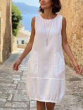 Недорогие Роскошные Платья-Жен. Платье до колена Платье в стиле бохо Сарафан Повседневное платье Платье из хлопка Элегантный стиль Мода Современное на открытом воздухе Отпуск На выход Стандартный Полотняное плетение Без рукавов