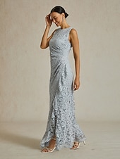 Women's Maxi Dress Sheath Dress Elegant Party Birthday Solid Color Sleeveless Crew Neck Gray