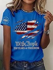 baratos Dia da Independência Top-Dia da Independência Aniversário Americano Camiseta Patriótica Feminina Gráfica Bandeira Letra Vintage Moda Estilosa Manga Curta Gola Redonda Estampa Diária Final de Semana Azul Preta Branca Vermelha