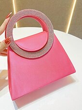 billiga Bröllop ACC-Damväska i satin med runt handtag i strass, finns i flera färger, kedjerem för axelbärning, perfekt för bröllop och fester