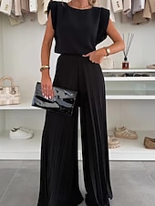 abordables Trajes de blusa para mujer-Mujer Conjuntos de pantalones parte superior del bolero Sin Mangas Escote Redondo Plano Frunce Moda Ropa de calle Diario Exterior Negro Blanco Verano Holgado