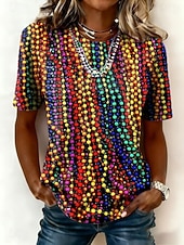 levne Dámské Mardi Gras Oblečení-Karneval Mardi Gras Dámské Tričko Tisk Grafika Vinobraní Módní stylové Krátký rukáv Tričkový Běžné topy Denní Černá a červená Bílá Žlutá Světle zelená Fialová Léto Jaro