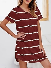 Χαμηλού Κόστους Γυναικεία Νυχτικά &amp; Sleepshirts-Γυναικεία Νυχτικιά Καθημερινό Ανατομικό Ταινία Καθημερινά Σπίτι Κοντομάνικο Στρογγυλή Ψηλή Λαιμόκοψη Θαλασσί Μαύρο Λευκό Κρασί Καλοκαίρι Άνοιξη Κανονικό