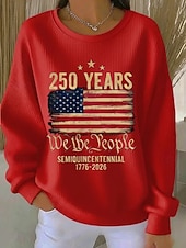 Independence Day American Anniversary Patriotic Women's Pullover Graphic Letter Warm Classic Casual Long Sleeve Crew Neck Regular Tops Casual Home Street Print Black White Red Spring Fall