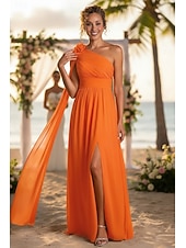 baratos Comprimento do chão-Tubinho Longo Vestido de convidada de casamento Vestido Envelope Vestido de noite Vestido Para Mãe dos Noivos Sem Manga Assimétrico Elegante Vintage Noite Formal Festa de Casamento com Flores 3D
