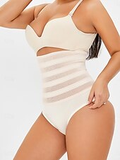 cheap Control Panties-Women's Shapewear Active Sweet Pure Color Patchwork Thong Vacation Street Going out Black Beige Summer Spring Slim Fit