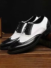 economico Scarpe Oxford-scarpe eleganti da uomo bicolore, stile oxford marrone e bianco, design con lacci, look vintage elegante per matrimoni e occasioni formali