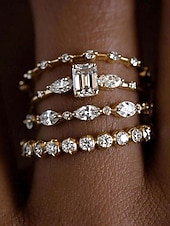 preiswerte Hochzeit ACC-Set aus stapelbaren Damenringen aus einer Legierung, gold- und silberfarbene Zirkonia-Ringe, eleganter minimalistischer Stil für Bräute, Hochzeitszeremonien, Verlobungen und den Alltag