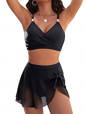 זול סטים של ביקיני-בגדי ריקוד נשים בגדי ים ביקיני 2 חתיכות חצאית בגד ים רזה גב חשוף חופשה בגדי חוף צבע אחיד צווארון V ללא שרוולים בגדי ים