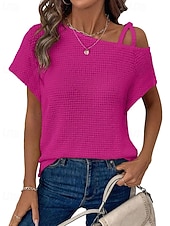voordelige Effen Blouses-Dames Overhemd Haakwerk Effen Casual Korte mouw Assymmetrisch Normale tops Dagelijks Feestdagen Uitgaan Zwart Wit Blozend Roze Rose Roze Grijs Zomer Lente