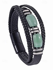 economico Gioielli da uomo-Bracciale da uomo in pietra naturale e finta pelle, cinturino da polso casual intrecciato in vari colori, gioielli alla moda da uomo per l'abbigliamento casual quotidiano e lo street style