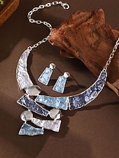 Χαμηλού Κόστους Γυναικείο Κολιέ-Γυναικείο σετ κολιέ και σκουλαρίκια από μποέμικο κράμα, πολύχρωμα γεωμετρικά κοσμήματα με υφή, κομψά αξεσουάρ boho στυλ για γυναίκες, ιδανικά για casual ντύσιμο, διακοπές, φεστιβάλ και πάρτι