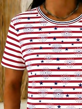  Amerikansk uavhengighetsdag Dame T skjorte T-skjorte Trykt mønster Grafisk Stripet Stilfull Klassisk Fritid Kortermet Crew-hals Vanlige topper Daglig Ut på byen Helg Rød Sommer Vår