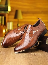 economico Scarpe Derby-scarpe oxford da uomo in similpelle marrone con stampa coccodrillo – design di alta qualità per matrimoni, eventi aziendali e occasioni formali