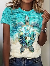 preiswerte Tiere T-Shirt-Damen T Shirt Druck Grafik Tiermotiv Ozean Stilvoll Klassisch Lässig Kurzarm Rundhalsausschnitt Normale Oberteile Täglich Blau Rosa Grün Leicht Blau Sommer Frühling