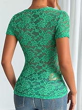 economico Top in Pizzo-Per donna Blusa Top in pizzo Floreale Semplice Elegante Sexy Classico Manica Corta Scollo a V Top Regolari Quotidiano Ferie Uscire Nero Bianco Rosso Verde Estate Primavera