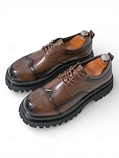 お買い得  ダービーシューズ-メンズブラウンブローグシューズ - エレガントなレースアップデザインとチャンキーソール。ビジネス、カジュアル、イブニングウェア、結婚式に最適です。