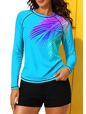 baratos Surfistas Tankinis &amp; Bikinis-Mulheres Normal Maiô Rashguard Anti Atrito Maiô com estampa floral Floral Tropical Bloqueio de cores 2 Peças Bojo Removível Boyleg Proteção Solar UV UPF50+ Proteção UV Manga Longa Roupa de Banho Anti