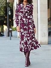 economico Abiti Floreali Stampati-Per donna Abito Midi Abito Camicia Abito Floreale Abito Stampato Moda Moderno Quotidiano All'aperto Ferie Vestibilità comoda Floreale Manica Lunga Colletto a Camicia Vino Blu marino Viola Primavera