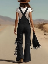 Недорогие Женские комбинезоны и ромперы-Жен. Брюки карго Широкие Биб Колготки Комбинезон Мода Уличный стиль На каждый день Полная длина Завышенная Полотняное плетение С кисточками Карман удобный Неэластичная