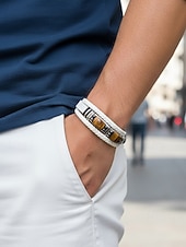 economico Gioielli da uomo-Bracciale da uomo in pietra naturale e finta pelle, cinturino da polso casual intrecciato in vari colori, gioielli alla moda da uomo per l'abbigliamento casual quotidiano e lo street style