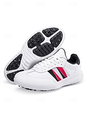 cheap Men's Golf Shoes-Men's White Golf Sneakers, Athletic Lace-Up Design with Color Stripe Detail, Shock-Absorbing Sole, Modern Sport Style for Golf Courses