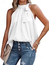 abordables Blusas Sencillas-Mujer Blusa Camisa sin mangas Lazo Leopardo Elegante Casual Sin Mangas Cuello halter Tops regulares Diario Festivos Ropa de playa Negro Blanco Rosa Azul Marino Verde Trébol Verano Primavera