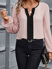 economico Bluse Eleganti-Per donna Camicia Blusa Patchwork Blocco di colori Vintage Elegante Moderno Manica Lunga Scollo a V Top Regolari Quotidiano Ferie Uscire Blu Rosa Arancione Albicocca Primavera Autunno