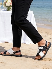 economico sandali-sandali da uomo in similpelle bianchi e neri: calzature eleganti e casual per matrimoni in spiaggia, feste estive ed eventi all'aperto