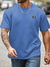 preiswerte Basic-T-Shirts-Herren T Shirt T-Shirt Kurzarm Rundhalsausschnitt Sommer Frühling Frühling &amp; Sommer Einfarbig Geometrisch Texture Streetwear Stilvoll Lässig Jacquard Lässig Täglich Outdoor Weiß Schwarz Rosa Top