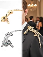 halpa Häät ACC-Miesten metalliseoksesta valmistettu tiikeririntaneula, kulta- ja hopeanvärisiä vaihtoehtoja, kristallikoristeinen, tyylikäs asuste häihin ja illallisjuhliin