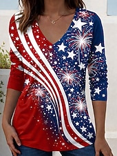  Tricou patriotico pentru femei cu grafică steag american vintage stilat clasic cu mânecă lungă gât în V regular tops de zi cu zi weekend negru roșu roșu/albastru vară primăvară
