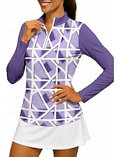 preiswerte Damenbluse-Damen Geometrisch Shirt Sporthemd Golf-Poloshirt Tennis Shirt Langarm Reißverschluss Blumen UPF50+ UV-beständig Hohe Elastizität Feuchtigkeitsableitend Atmungsaktiv Tennis Golfspiel Pickleball