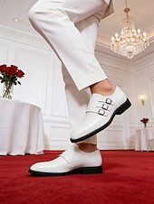 economico Scarpe da monaco-mocassini da uomo in similpelle bianca da matrimonio dal design moderno, eleganti scarpe formali per lo sposo e gli invitati al matrimonio