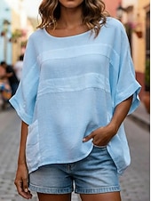 economico T-shirt semplice-Per donna Blusa Tinta unica Elegante Casual Mezza Manica Girocollo Top Regolari Quotidiano Blu Bianco Giallo Rosso Blu marino Estate Primavera