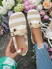 economico Ballerine da donna-Scarpe Mary Jane da donna larghe e traspiranti in maglia color cachi - scarpe casual leggere e comode, con cinturino regolabile per camminare, viaggiare, lavorare, fare shopping, andare in vacanza