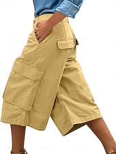 abordables Bermuda-Femmes Bermuda Shorts Capri Pantalon capri Shorts cargo Mode Streetwear Basique Longueur mollet Taille haute Uni Multi-poches Respirabilité Confortable Non Elastique Quotidien Vacances Rue Rouge