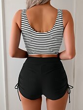 halpa Bikinisetit-Naisten Uima-asut Bikinit 2 kpl Alushousut Uimapuku Ohut Avoin selkä Loma Ranta-asut Raita V kaula-aukko Hihaton Uimapuvut