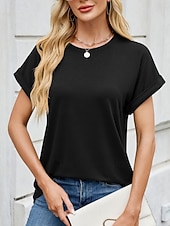 tanie gładka koszulka-Damskie Podkoszulek Koszulka Jednokolorowe Moda Elegancki Podstawowy Krótki rękaw Półgolf Zwykłe topy Codzienny Wyjściowe Weekend Czarny Rumiany róż Wino Fioletowy Zielony Lato Wiosna