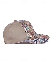 baratos Acessórios de férias-Boné feminino multicolorido estilo boho com lantejoulas, poliéster respirável, perfeito para férias e uso casual no dia a dia.