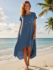 abordables Vestido Sencillo-Mujer Vestido Midi Vestido de una línea Vestido de verano Casual Holgado Plano Manga Corta Escote en Pico Azul Piscina Blanco Rojo Marrón Verano Primavera