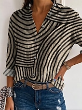 preiswerte Wesentliche Falsche Hemden-Damen Hemd Knopfleiste Bluse Kunstbaumwollleinen Knöpfe Druck Blumen Geometrisch Basic Lässig Langarm Hemdkragen Normale Oberteile Täglich Armeegrün Rote Khaki Grau Herbst Winter