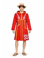 tanie Kostiumy anime-Ocean Adventurer Kapitan Pirat Słomkowy Kapelusz Anime Kostium Cosplay Stroje Garnitury cosplay Halloween Karnawał Bal maskowy Płaszcz Rękawiczki Kapelusz Na Dla chłopców Dla dzieci Dla dorosłych